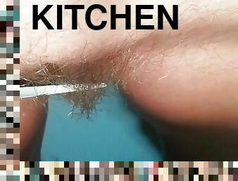 Pubic haircut with big Kitchen scissors - so scary to damage my pussy