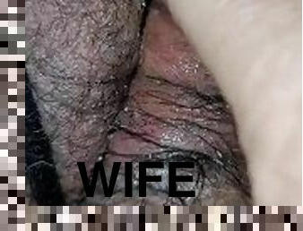 rubbing on the wife's wet pussy