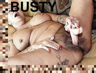 busty grandma fucking her hairy bush cunt