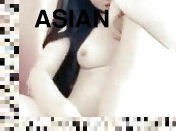 asiatisk, masturbation, amatör, leksak, dildo