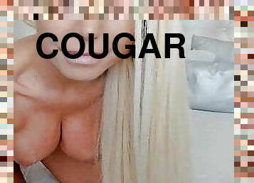 gros-nichons, énorme, masturbation, femme, blonde, gode, cougar