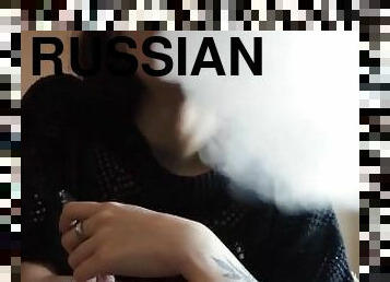 روسية, هواة, مراهقون, سولو, تدخين, سمراء, وشم