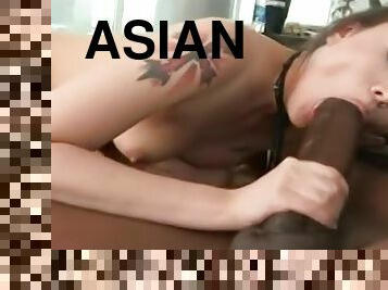 Lovely oriental whore having a good interracial fucking