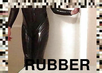 Naughty metta wetting Latex rubber catsuit 