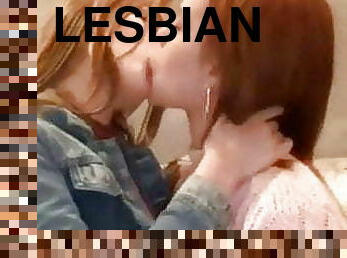 lésbicas, mulher-madura, beijando, americano, morena
