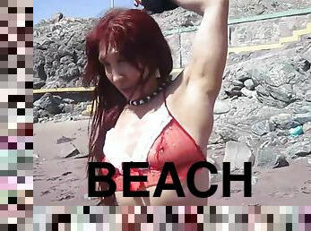 WORKOUT HOT DE LA DIOSA EN LA PLAYA EN HILO DENTAL TRANSPARENCIA