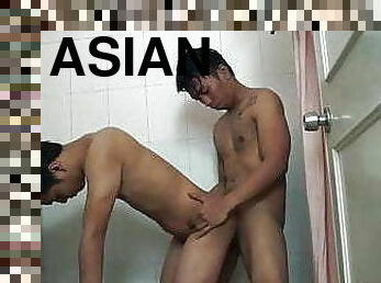 azijski, kupanje, amaterski, homo, pod-tušem, twink