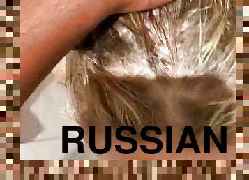 Russian blonde babe sucks bbc in the shower 