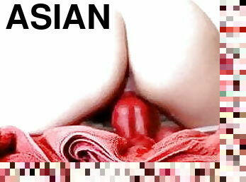 asiatisk, masturbation, orgasm, amatör, leksak, creampie, slyna, sprut, dildo