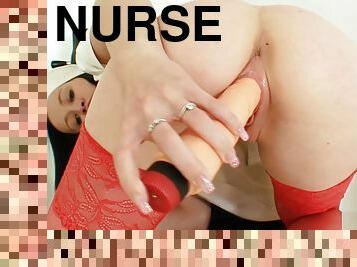 Nurse gives herself an internal