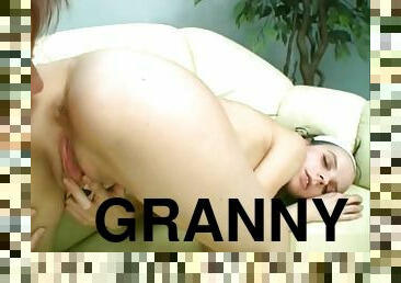 Scrawny teen goes down on a granny