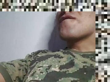 armija, azijski, veliki, masturbacija, kamera-cum, uniforma, vojska