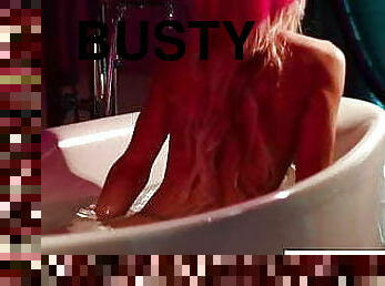 Busty Alix takes a hot bath with a butt plug