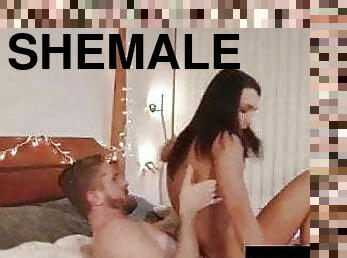 énorme, transsexuelle, anal, énorme-bite, chevauchement, massive, brunette, bite