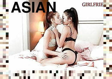 asiático, teta-grande, cona-pussy, aluna, lésbicas, adolescente, dedos, caebça-vermelha, beijando, cheerleaders