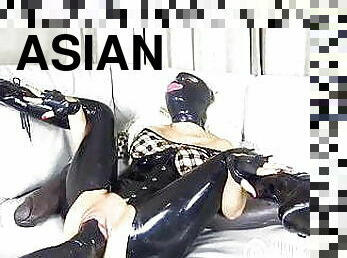 asian, kelentit, tumbukan, besar, alat-kelamin-wanita, muncrat, latex, kasut-tumit-tinggi