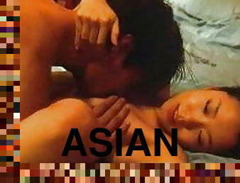 asiático, beijando, cowgirl, coreano