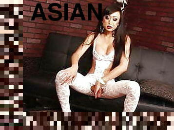 asiatisk, onani, shemale, stor-pikk, transeksuell, ladyboy, runking, undertøy, vakker, alene