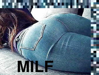 cul, grosse, milf, belle-femme-ronde, joufflue, butin, américaine, jeans