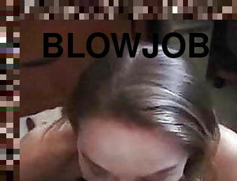 Beautiful dirty-blonde girl keeps sucking after cumshot, POV