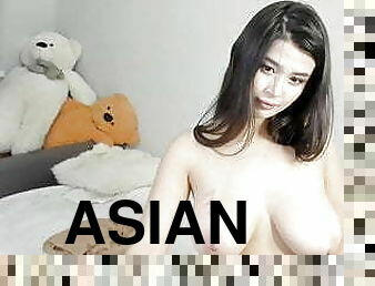 asiatique, gros-nichons, masturbation, orgasme, giclée, jouet, jeune-18, naturel, gode
