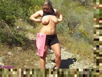 Flashing Natural Big DD Tits & Thong Outdoor while Hiking - Chelsea Stevens