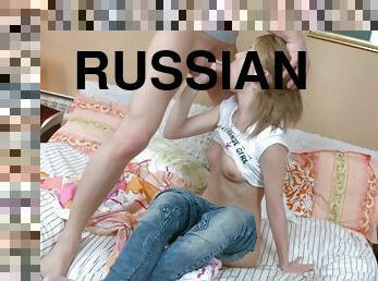 ruso, adolescente, paja, doble, penetración