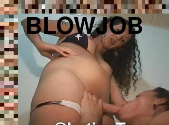 Nikki Montero hardcore blowjobs with a Tranny Midget and cum on mouth