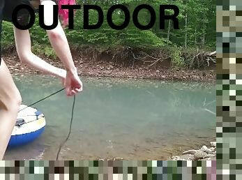 Masturbating at the creek in a raft