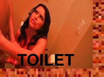 Trash to Trash The dominant brunette lady eve milk her  hard in the toilet where it belongs