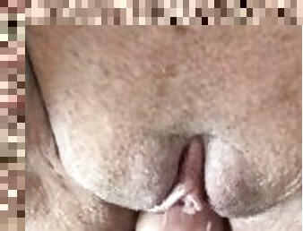 chatte-pussy, salope, chevauchement, sperme, vagin, rasé, bite, pénétrante
