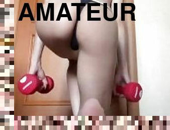 sport, amateur, babes, allemand, fétiche, solo, brunette, petits-seins, séance-dentraînement