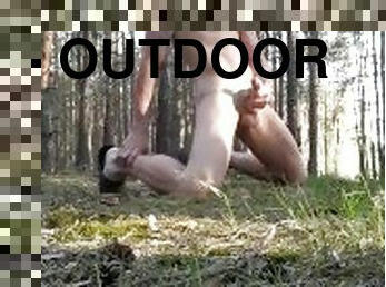 Wanking NAKED OUTDOORS in the forest