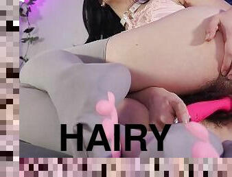 Hairy E Girl with Tail Plug is Horny for Senpai!