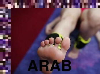 amatőr, arab, láb, fétis, edzőteremben, lábak, lábujjak, edzés