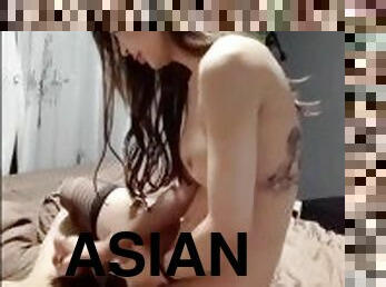 Super cute Pi Asian Ladyboy with a tiny cock well protected fucking a dude