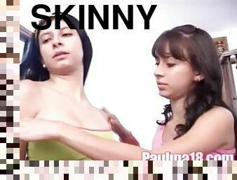 Skinny small lesbian teen Paulina 18 and bff