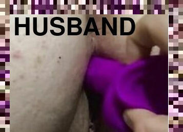Husband fucks wifes pussy with toy doggy style