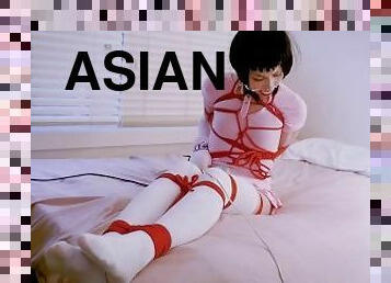 asiatisk, masturbation, amatör, leksak, bdsm, fetisch, gagging, bondage