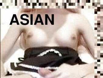 asiatisk, tjenestepige, onani, udløsning, legetøj, ladyboy, sperm, blond