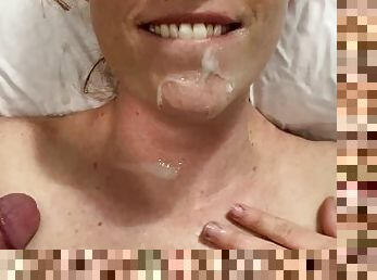 Super Fan Cums Giant Load On My Face and Tits!