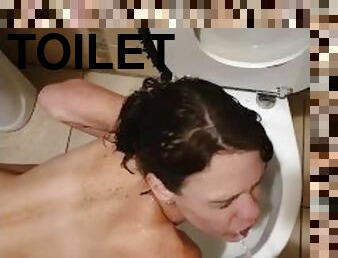 Petite human toilet slave gets a golden shower