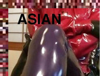 asiatique, amateur, bdsm, fétiche, latex, solo, bondage, caoutchouc