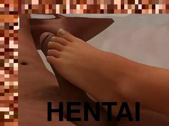 baignade, hentai, 3d, branlette-avec-les-pieds