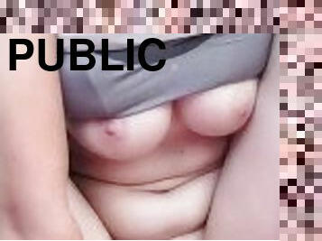 masturbation, public, chatte-pussy, petite-amie, serrée, gode, attrapée, humide