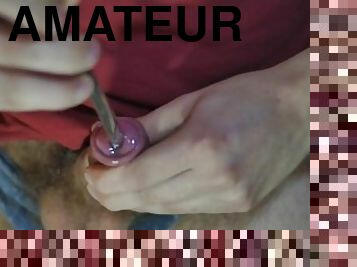 Urethra sounding with set of sounds, including plugs. Cumming at the end