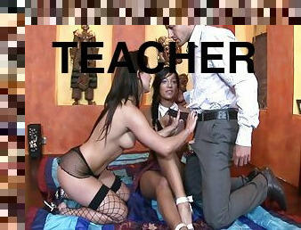 Teens In School Uniform Having Foursome With School Teachers