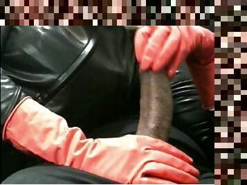 smoking handjob with my red rubber gloves