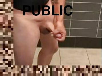 Horny as hell jacking off in a public restroom