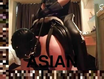 asiático, amador, gay, cavalgando, fetiche, cabedal